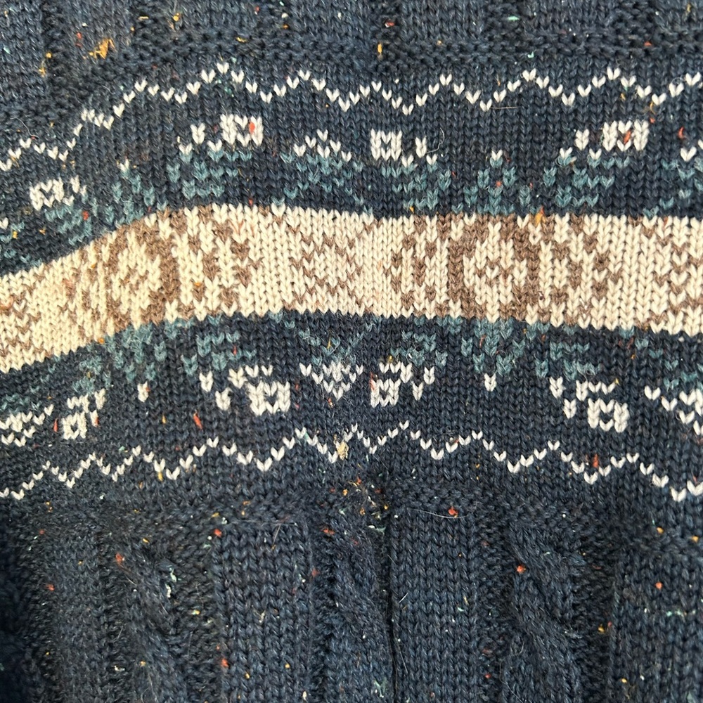 Vintage Dark Blue Crewneck Grandpa Sweater with Pattern - 10% Silk - Oversized L - Picture 4 of 5